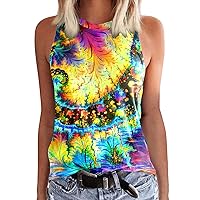 2023 Tank Tops for Women Casual Summer Sleeveless O Neck T Shirts Tropical Print Trendy Cute Comfy Soft Blouse