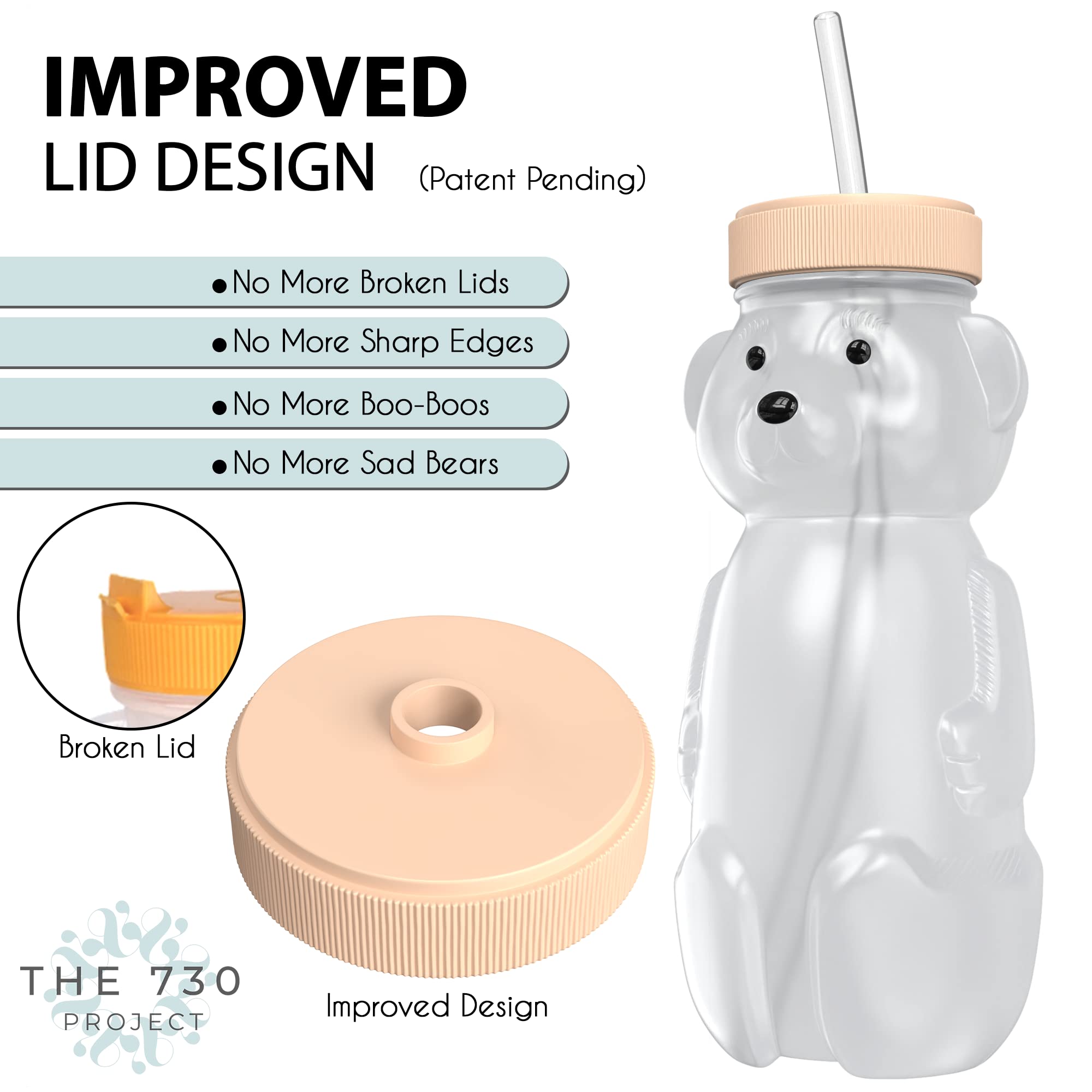 Honey Bear Straw Cup for Babies 3 pack; 8oz straw bear cup with improved safety lid design; honeybear baby cup straw; honey bear cup and honey bear bottle.Straw learning therapy cup(Creamsicle- PEACH)