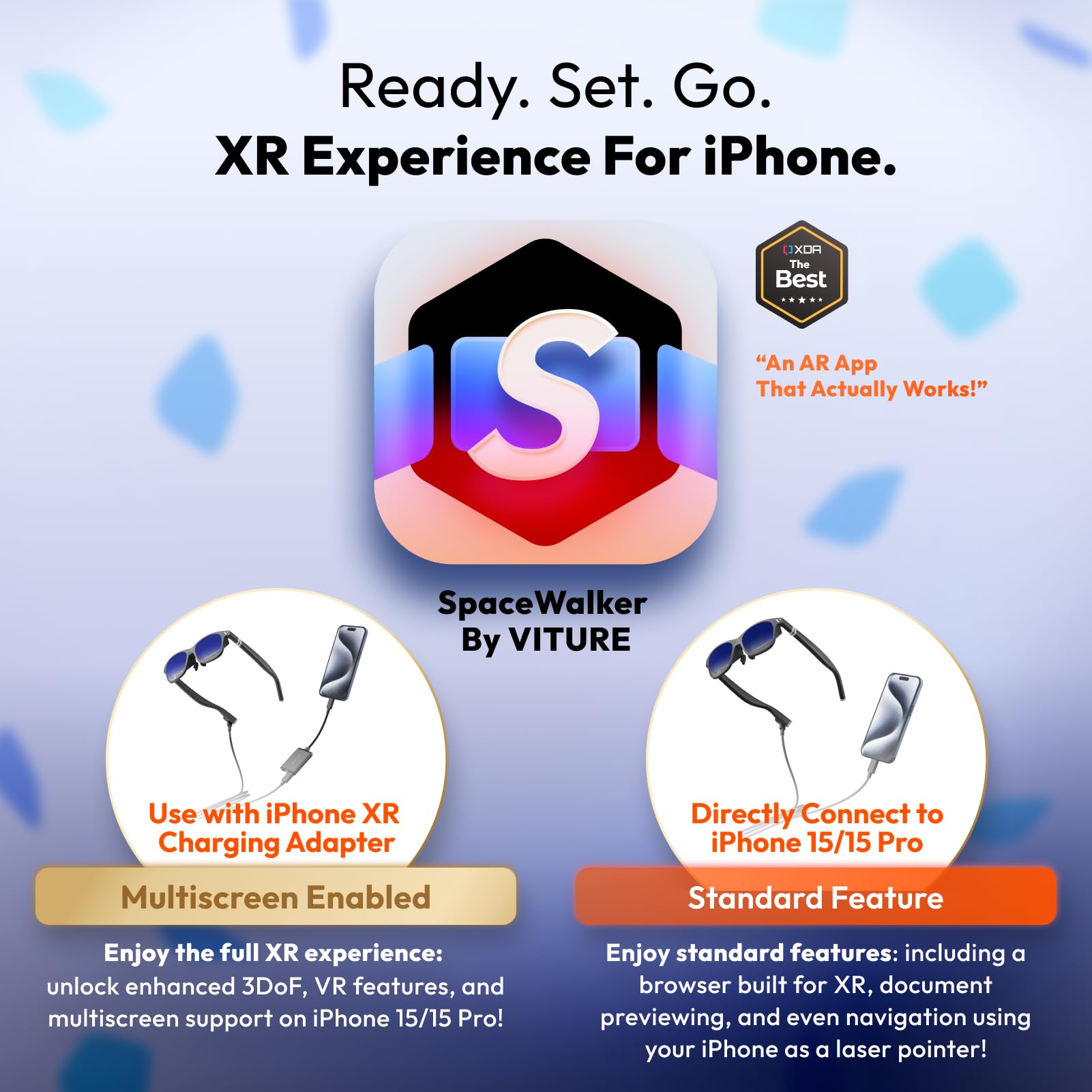 VITURE One iPhone 15 Pack: XR Glasses & USB- C iPhone XR Charging Adapter, Enabling Multi-Screen, Enhanced 3DoF, Spatial 3D, VR Video Features on iPhone 15/15 Pro, Charge and Play for Other Devices