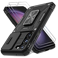 DEERLAMN for Samsung Galaxy S23 Case with Slide Camera Cover+Screen Protector(2 Packs),[Magnetic Kickstand] [Camera Protection] Military Grade Shockproof Heavy Duty Protective Cover-Black
