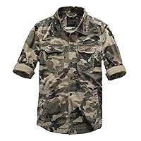 Men's Camouflage Shirt Casual Cotton Long Sleeve Button Outdoor Hunting Fishing Tops