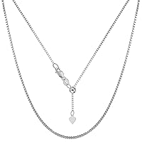 Jewelry Affairs 14k White Real Gold Adjustable Box Link Chain Necklace, 1.15mm, 22