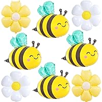 Bee Balloon Yellow and Black Bee Foil Mylar Balloons and Daisy Flower Balloons for Baby Shower Bee Themed Party Birthday Decoration Supplies 8 Pcs