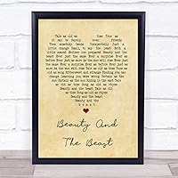 Beauty and The Beast Vintage Heart Song Lyric Quote Print