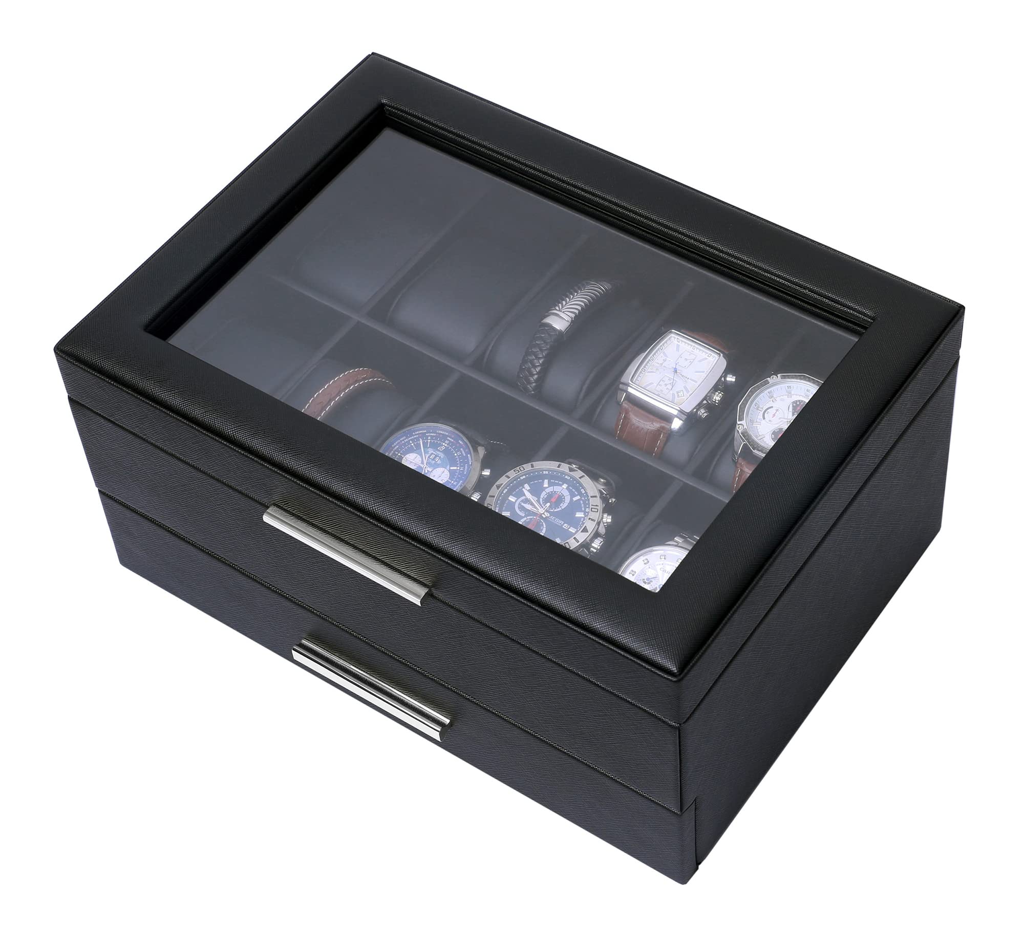 Lifomenz Co Leather Watch Box with Drawer for Men Watch Jewelry Box Organizer,Watch Display Case Catchall Tray for Men Accessories Organizer,Watch Storage with Large Watch Holder