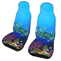 Sea Turtle, Blue Marine Life Car Seat Cover (Two Pack) Elastic Car Seat Cushion Cover, Suitable for Car/SUV/Truck/Van, Car Interior General Suite