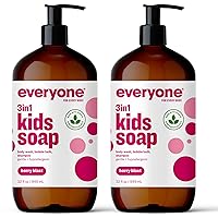 Everyone 3-in-1 Kids Soap, Body Wash, Bubble Bath, Shampoo, 32 Ounce (Pack of 2), Berry Blast, Coconut Cleanser with Plant Extracts and Pure Essential Oils