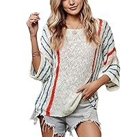 Madewell Striped Knit Pullover Hoodie Sweater, Crochet Detail, Women's Large, Multi-Colored