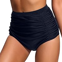 Swimsuits for Older Women with Sleeves Beach Shorts Ruched Bottom High Cut Swim Bottom Full Coverage