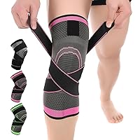 Knee Compression Sleeve with Strap, 1 Pack High Stretch Knee Sleeve Knee Support for Women Men, Knee Braces for Knee Pain Relief Arthritis Meniscus Tear Sports Workout Running(M Pink)