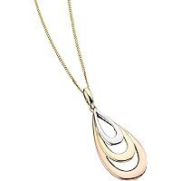 Elements Gold Ladies 9ct Yellow, White and Rose Gold Layered Teardrop Pendant with Chain of Length 46cm
