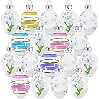 18 Pcs Glass Easter Egg Ornaments Hanging Stained Glass Egg Hand Painted Pastel Easter Eggs for Tree Spring Tree Decorations with String for Home Decor Easter Party, 1.2 x 2'' (Hand Painted Style)