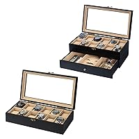 Watch Box Case Organizer 12 Slots and Wood Watch Display Storage with Jewelry Drawer for Men Women Gift 12 Slots, Upgrade Lock, Black