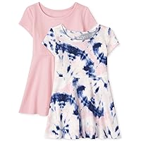 The Children's Place Baby Girls' 2 Pack and Toddler Short Sleeve Everyday Dresses, Milky Way Tie Dye Skater 2-Pack, 2T
