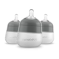 Flexy Silicone Baby Bottle, Anti-Colic, Natural Feel, Non-Collapsing Nipple, Non-Tip Stable Base, Easy to Clean 3-Pack, Gray, 5 oz