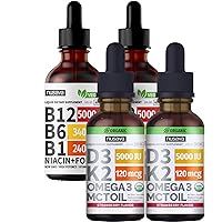 Strawberry Flavored D3 K2 and Vitamin B12 Liquid Drops Bundle - Potent Liquid Vitamins for Heart, Joint, Energy, & Immune Support - Non-GMO, Gluten-Free, 2pk Each