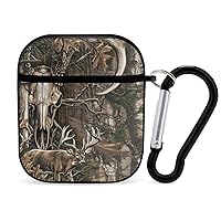 Deer Hunting Camo Bull Skull Cute Case for AirPods 2&1 Shockproof Protective Cover with Keychain for Men Women