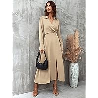 Women's Dresses Solid Ruched Detail Fake Button Split Thigh Dress Dress for Women