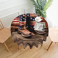 American Flag with Cowboy Boots Print Round Tablecloth 60 Inch Table Cloth Circular Table Cover for Dining Kitchen Banquet Dinner