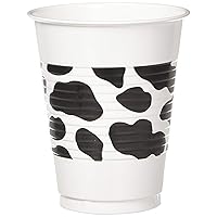 Western Printed Plastic Cups - 16 oz. (Pack of 25) - Stylish Black & White Cowboy Theme Party Cups, Ideal for BBQs, Themed Parties & Events
