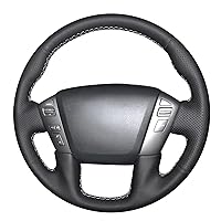 MEWANT DIY Black Genuine Leather Car Steering Wheel Covers Wrap for Nissan Patrol 2011-2017 Armada 2013-2019 NV Cargo NV Passenger (US) 2012-2018 Titan 2013-2018 Infiniti QX56 2011-2013 QX80 2014-2019
