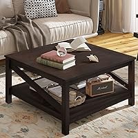 YITAHOME 2-tier Square Coffee Tables with Storage,Coffee Table for Living Room,Center Table Coffee Table for Home,Wood Living Room Table Industrial Small Farmhouse Cocktail Table, Espresso