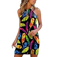 Womens Sexy Dresses Elegant Sleeveless Beach Cocktail Dresses Tropical Flattering Ruched Retro Loungewear Clothes
