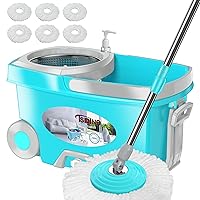 FunClean Spin Mop and Bucket,Mop and Bucket with Wringer Set for Home,360 Spinning Mopping Floor Cleaning Tool with 6 Microfiber Replacement Head Refills,61