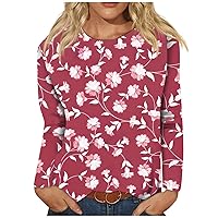 Casual Long Sleeve Tops for Women Sexy Floral Print Crew Neck Shirts Fashion Cute Fall Winter Blouse Graphic Tees
