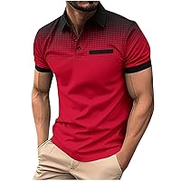 Men's Slim Fit Golf Shirt Button Up Gradient Color Dress Shirts Summer Short Sleeve Stylish Muscle T-Shirt Vintage Basic Top