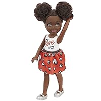 Barbie Chelsea Doll, Small Doll with Black Hair in Afro Puffs Wearing Removable Heart-Print Skirt & Metallc Shoes