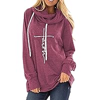 EFOFEI Women's Solid Color Faith Letter Printed Hoodie Long Sleeve Cowl Neck Sweatshirt Drawstring Loose Fit Pullover