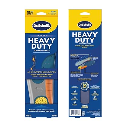 Dr. Scholl's Heavy Duty Support Insole Orthotics, Big & Tall, 200lbs+, Wide Feet, Shock Absorbing, Arch Support, Distributes Pressure, Trim to Fit Inserts, Work Boots & Shoes, Men Size 8-14, 1 Pair