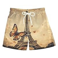 ALAZA Eiffel Tower Butterfly Boy’s Swim Trunk Quick Dry Beach Shorts Swimsuit Bathing Suit Swimwear
