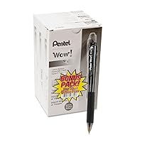 Pentel Wow! Ballpoint Pen Value Pack, Retractable, Medium 1 Mm, Black Ink, Black Barrel, 36/pack