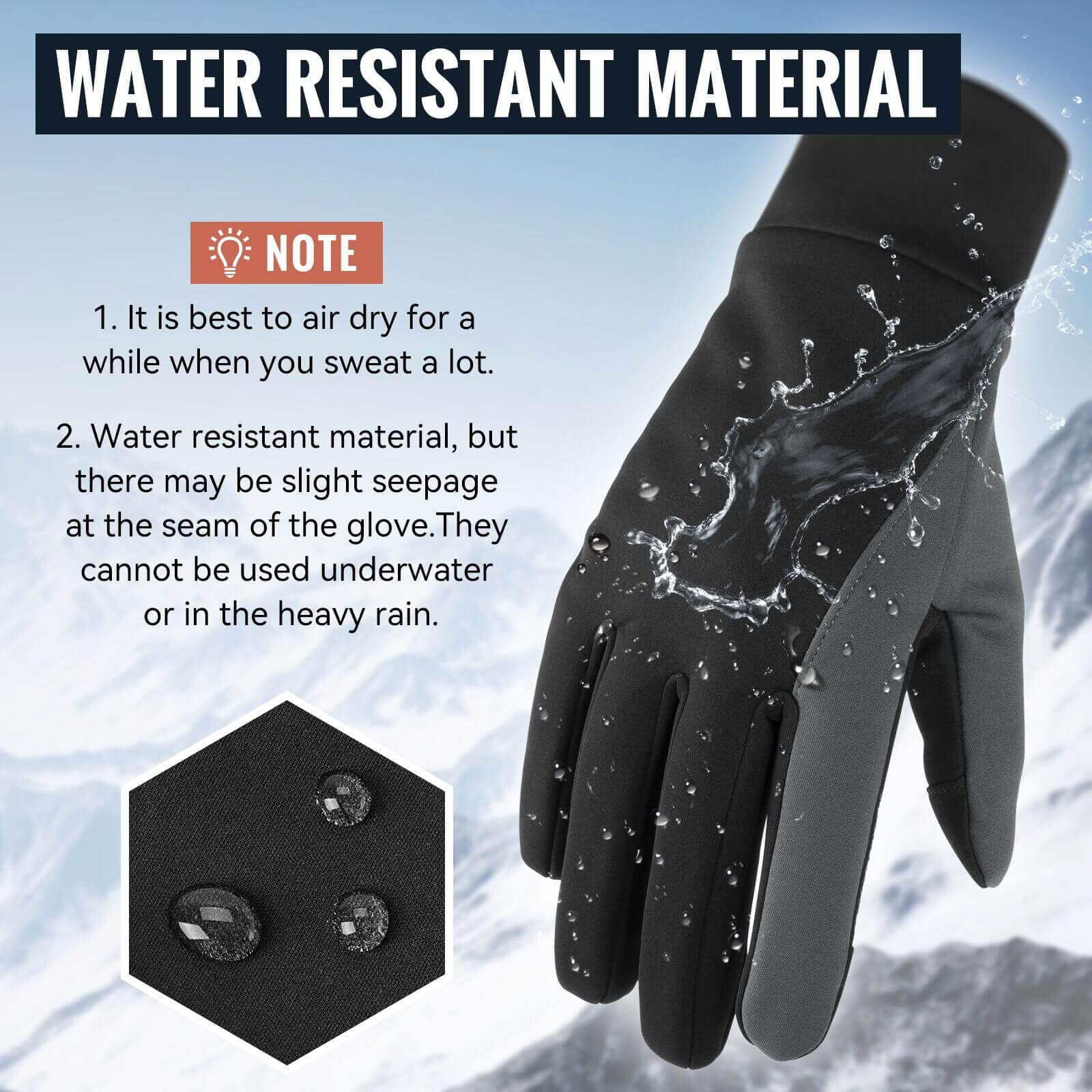 OZERO Winter Thermal Gloves Men Women Touch Screen Water Resistant Windproof Anti Slip Heated Glove Hands Warm for Hiking Driving Running Bike Cycling