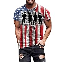 Mens 2024 Summer American Flag Shirts Casual Patriotic Independence Day Vintage Printed T-Shirts Slim Fit 4th of July Shirt