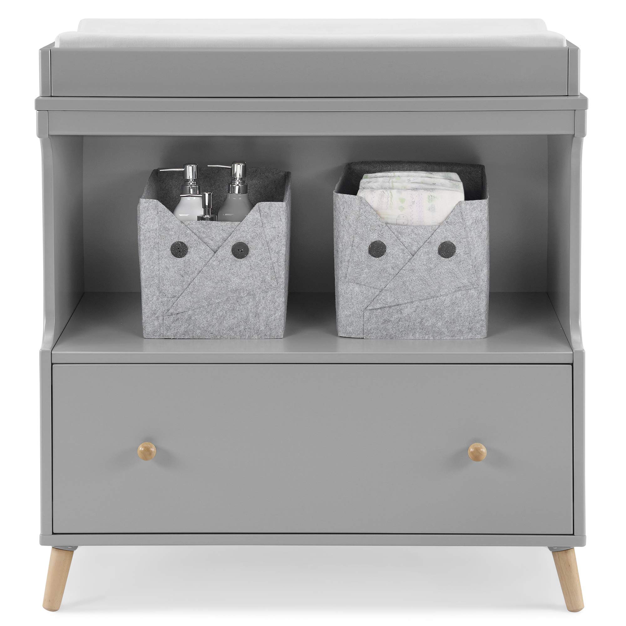 Delta Children Essex Convertible Changing Table with Drawer, Grey/Natural