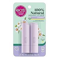 eos 100% Natural & Organic Lip Balm- Chamomile, Dermatologist Recommended for Sensitive Skin, All-Day Moisture, 0.14 oz, 2-Pack