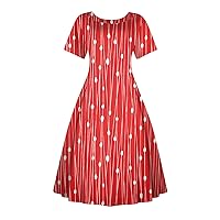 Flowy Dresses for Women 2024 Floral Print A Line Elegant Trendy Pretty with Short Sleeve Scoop Neck Tunic Dress