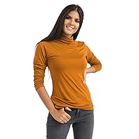 Womens Long Sleeve Turtle Polo Neck T-Shirt Slim Fit Casual Basic Plain Tee Tops