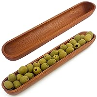 Mahogany Wood Olive Tray, Set of 2 | Long Wooden Boat Canoe Style Plate | Platter for Food, Charcuterie, Parties | Kitchen Table Centerpiece