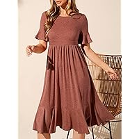 Dresses for Women Flounce Sleeve Ruffle Hem Dress (Color : Brown, Size : Small)