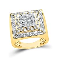 The Diamond Deal 10kt Yellow Gold Mens Round Diamond Square Ring 1-3/4 Cttw