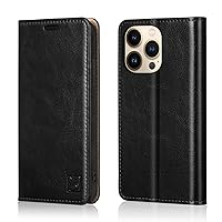 Belemay Compatible with iPhone 15 Pro Max Case Wallet-Genuine Leather-RFID Blocking Card Holders-Shockproof TPU Shell-Kickstand-Durable Flip Cover Book Folding Phone Case Women Men (6.7-inch) Black