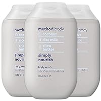 Method Body Wash Simply Nourish, Coconut, Rice Milk and Shea Butter Plant Based Ingredients, Paraben and Phthalate Free, Mini Travel Size 3.4 oz (Pack of 3)