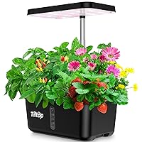 Hydroponics Growing System 8 Pods Indoor Herb Garden with LED Grow Light, Height Adjustable Plant Germination Kit Indoor Grow Kit Countertop Garden with Automatic Pump & Timer Black