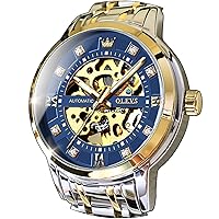OLEVS Men's Gold Skeleton Watch Automatic Mechanical Self-Winding Luxury Dress Stainless Steel Waterproof Luminous Wrist Watches