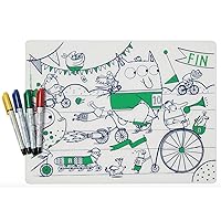 Modern-twist Mark-Mat Set 100% Food-Grade Silicone, Waterproof and Reusable Color Sheet & 3 Dry Erase Markers for Kids – Monsters