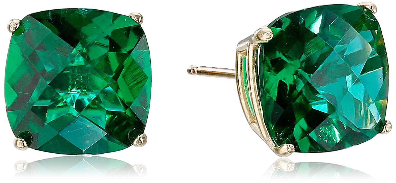 Amazon Collection 14k Gold Cushion-Cut Checkerboard Birthstone Stud Earrings (8mm)